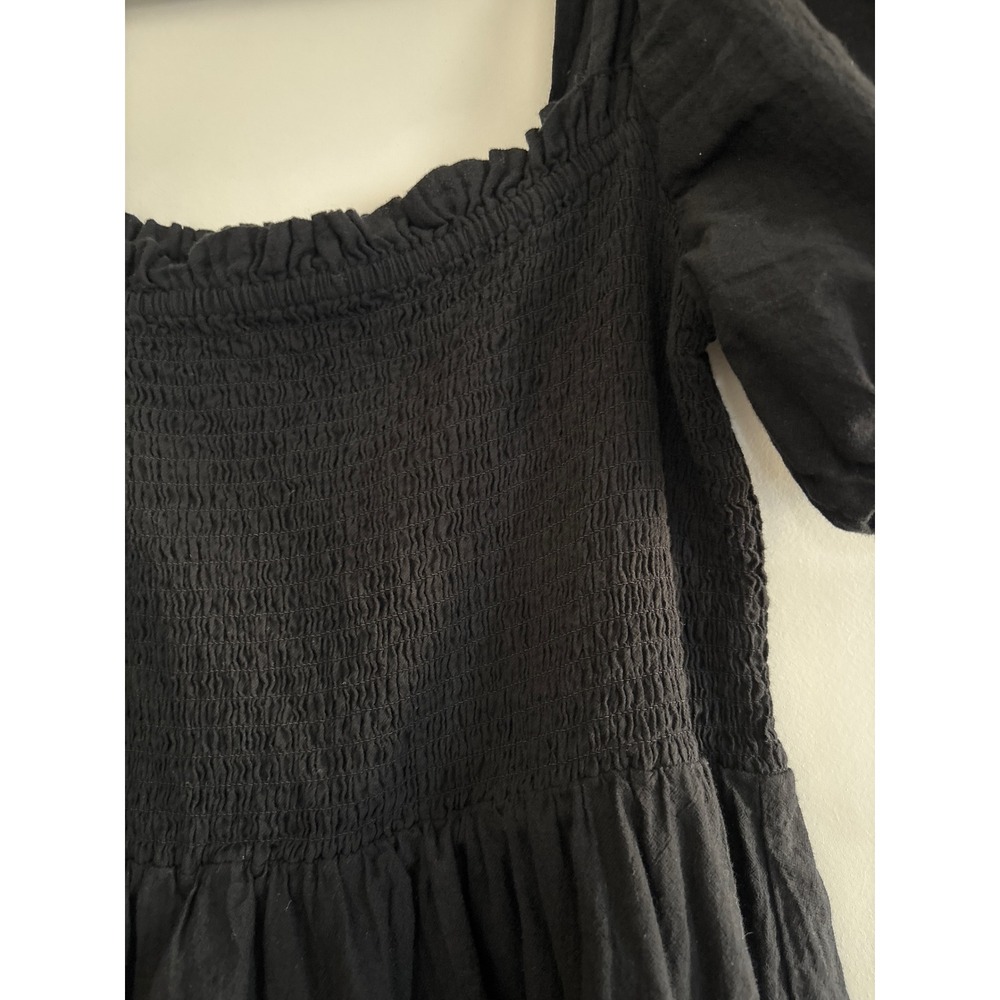 Cotton On Black Square Neck Smocked Puff Sleeve Mini Dress Cottagecore Medium - Picture 2 of 4